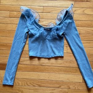 Zara Knit Crop Sweater Top Ruffle